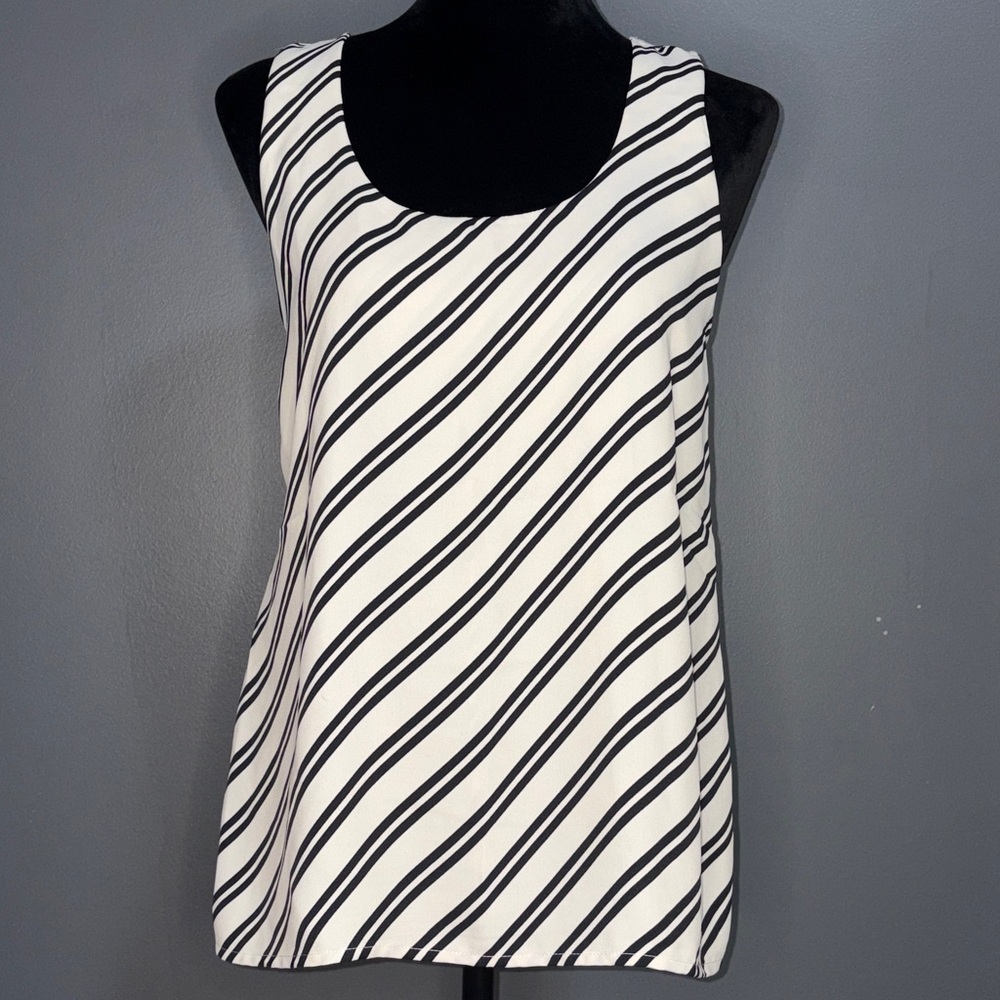 Ann Taylor Factory Black and White Striped Sleeveless Tank Blouse Womens Small